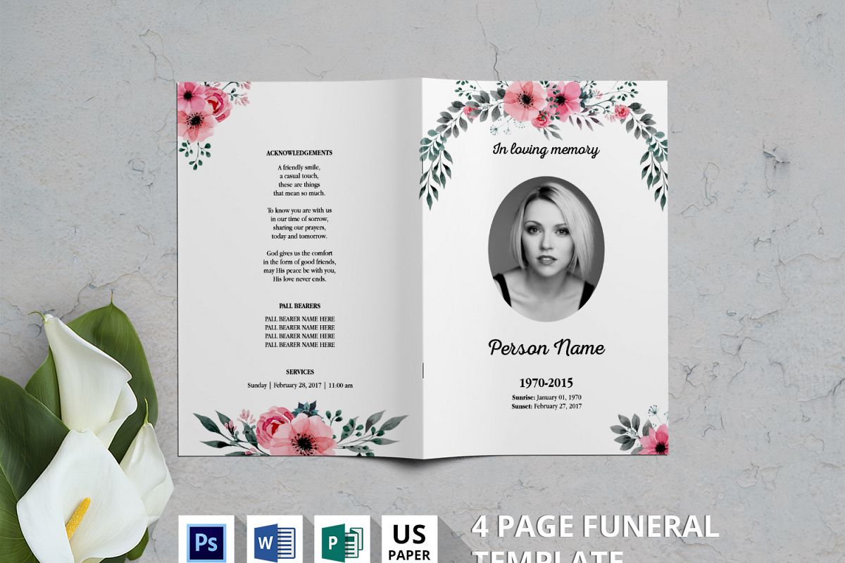 Watercolor Flower Funeral Template-v03 (81061) | Brochures | Design Bundles
