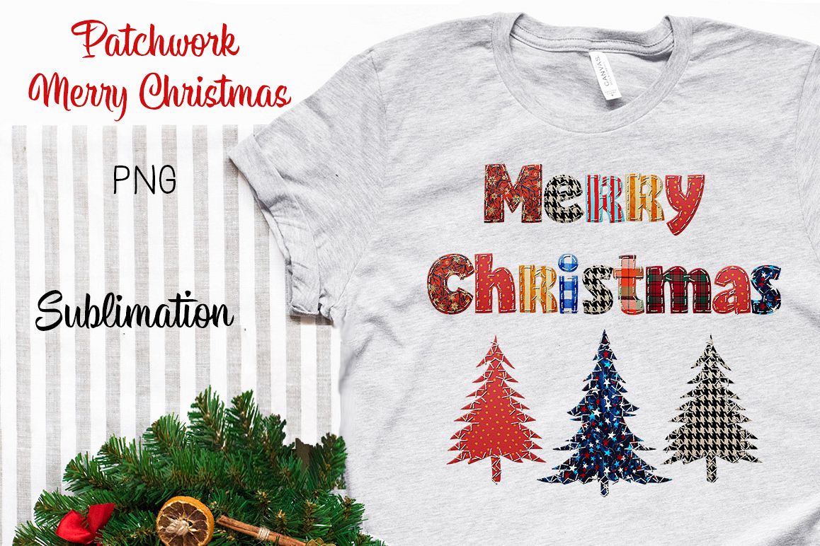 Patchwork Merry Christmas Sublimation example image 1