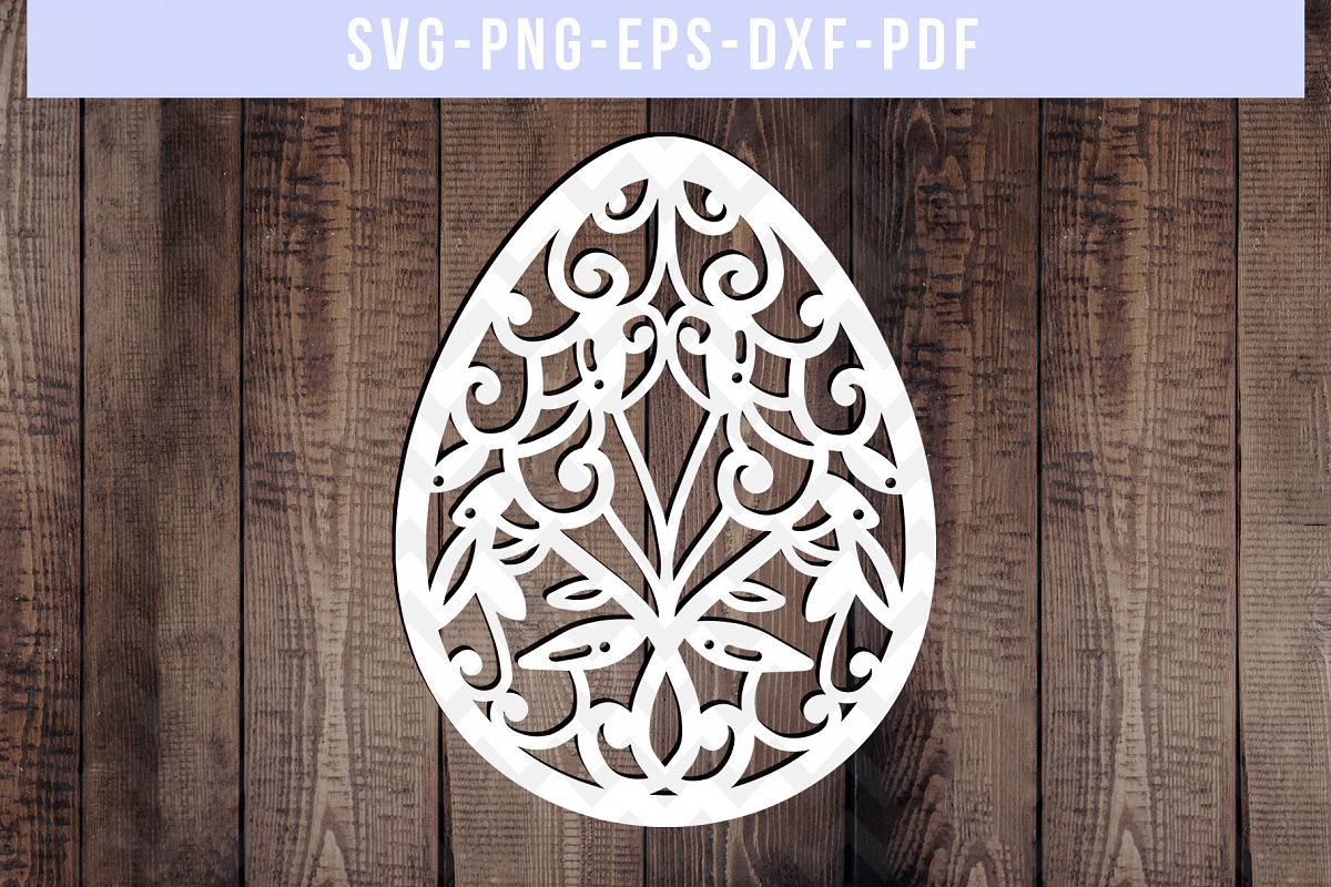 Easter Egg Papercut Template, Spring Decor, SVG, PDF, DXF example image 1