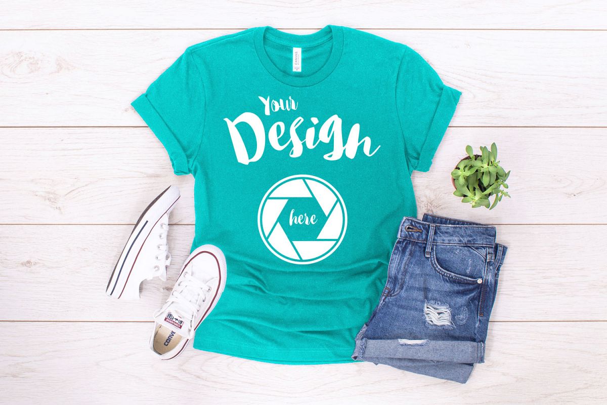 Teal Canvas 3001 T Shirt Mockup example image 1