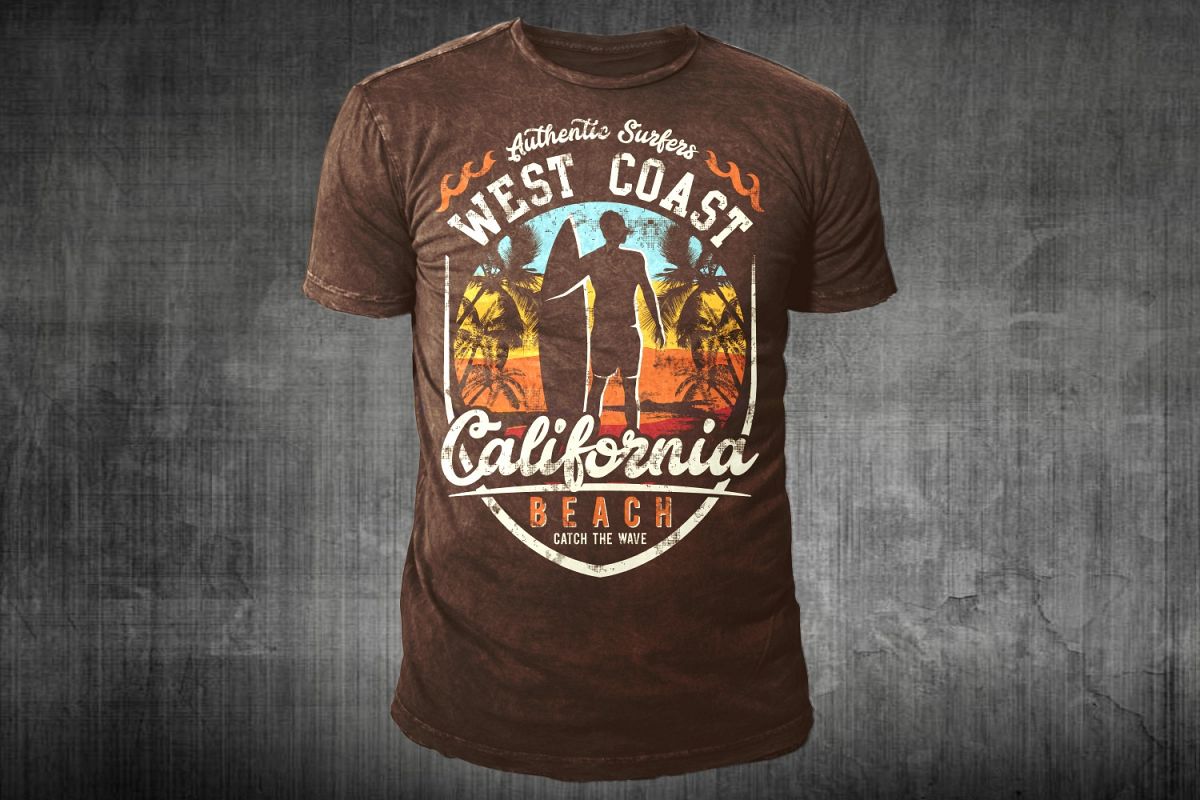 Download West Coast California Beach - Surfing TShirt Design Template