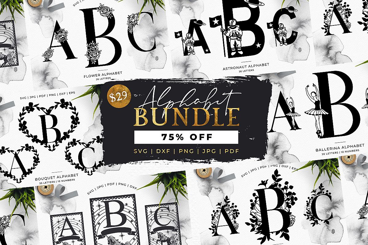 MEGA BUNDLE! 6 x Alphabet Cut Files - SVG | Papercut example image 1