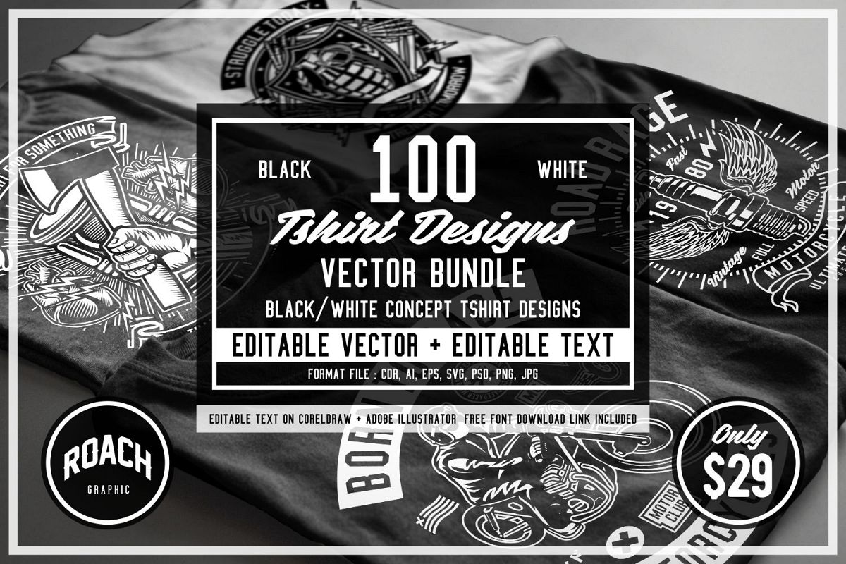 100 Vector Tshirt Designs ( B/W Concept ) example image 1