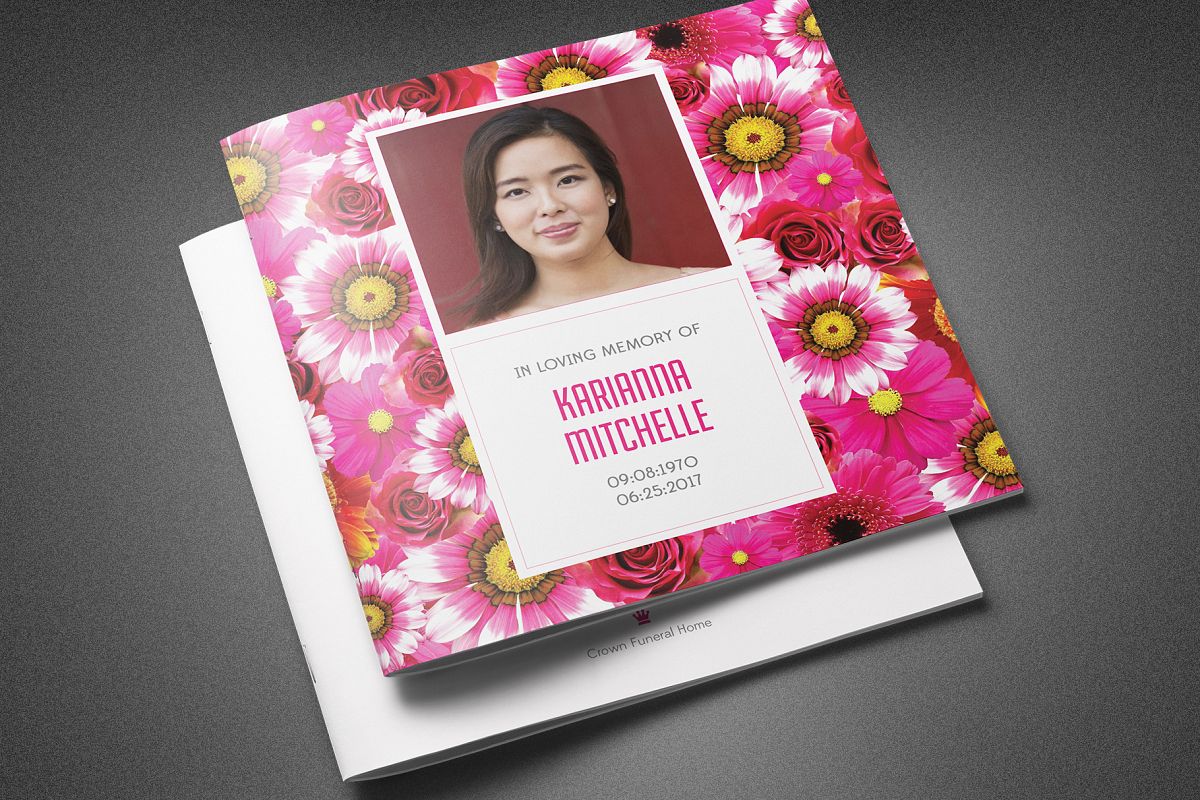 Flower Bud Funeral Program Template example image 1