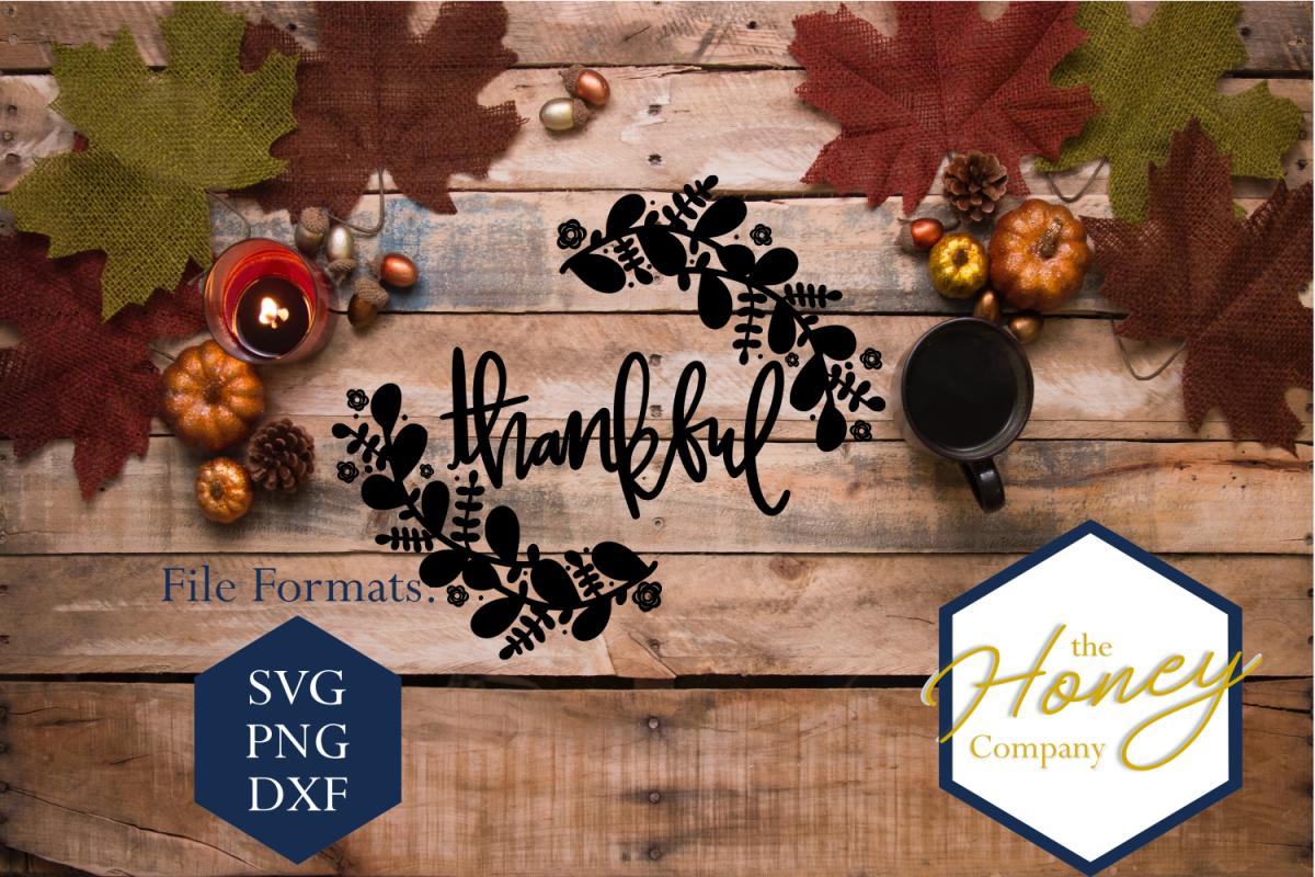 Thankful SVG PNG DXF Floral Doodle Hand Lettered Thanks example image 1