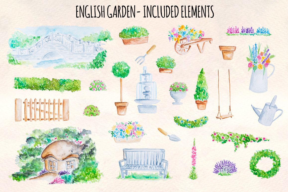 27 English Garden Handpainted Watercolor Graphics example image 1