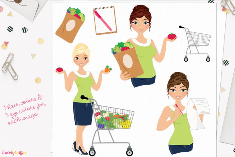 Woman groceries character clip art L261 Carly example image 1