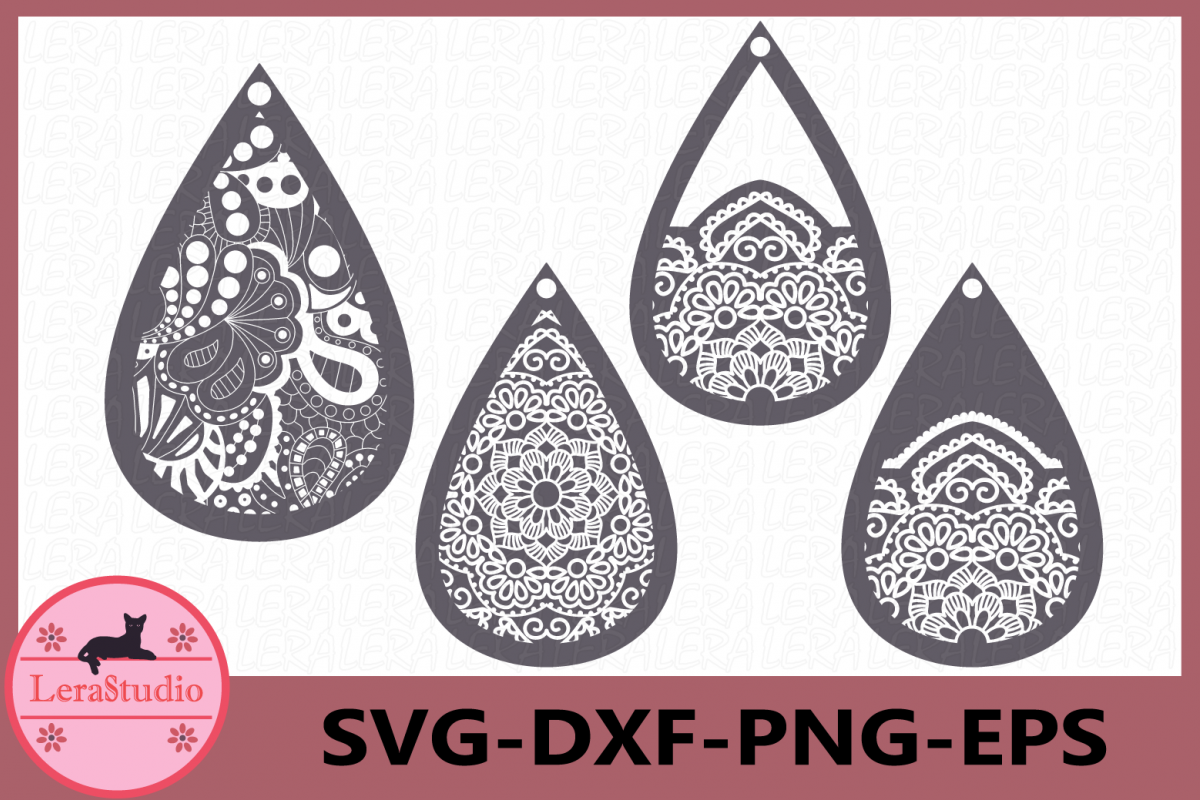 Download Earrings SVG, Mandala Svg, Zentangle svg, Tear Drop Svg