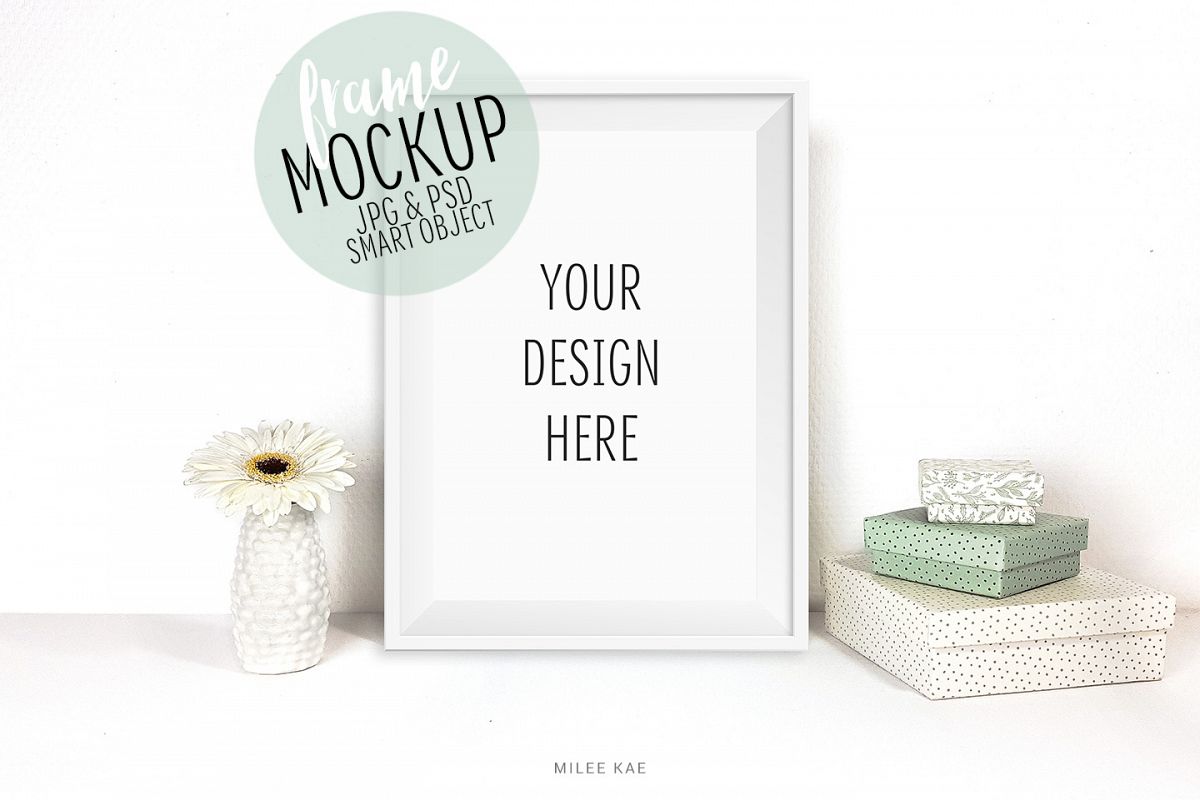 White frame mockup, JPG & PSD example image 1