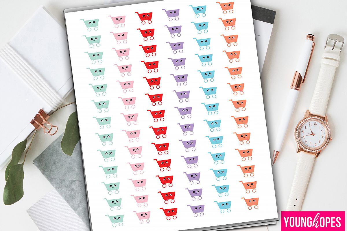 Kawaii Shopping Cart Planner Stickers-Kawaii Cart Stickers example image 1