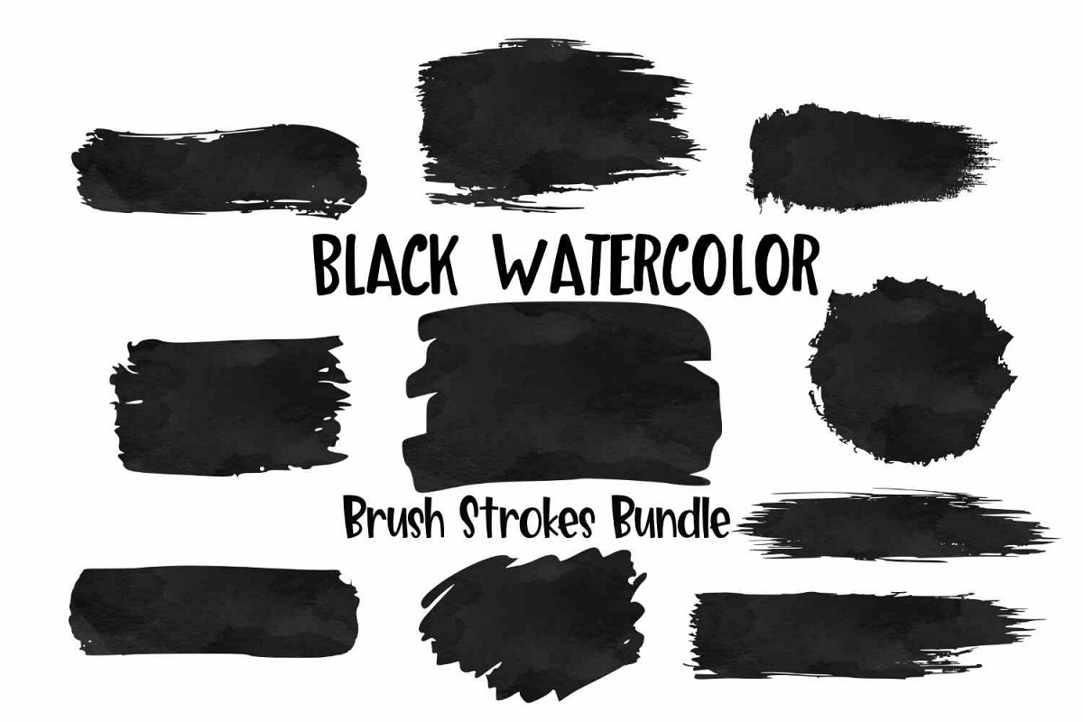 Black Watercolor Brush Strokes Background Bundle PNG