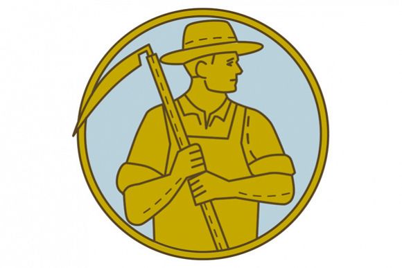 Organic Farmer Scythe Looking Side Circle Mono Line example image 1