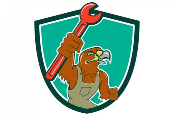 Hawk Mechanic Pipe Spanner Crest Cartoon example image 1