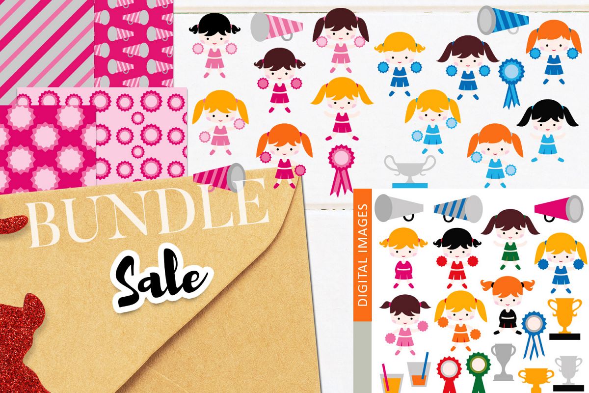 Cheerleaders clip art illustrations bundle example image 1
