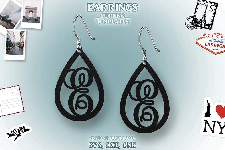 Letter E, Teardrop Monogram Earrings, SVG, Cut File, Cricut example image 1