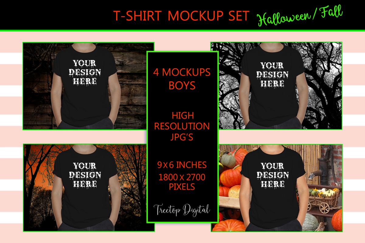 Halloween and Fall Boys t-shirt Mockup Bundle, Black tShirt example image 1