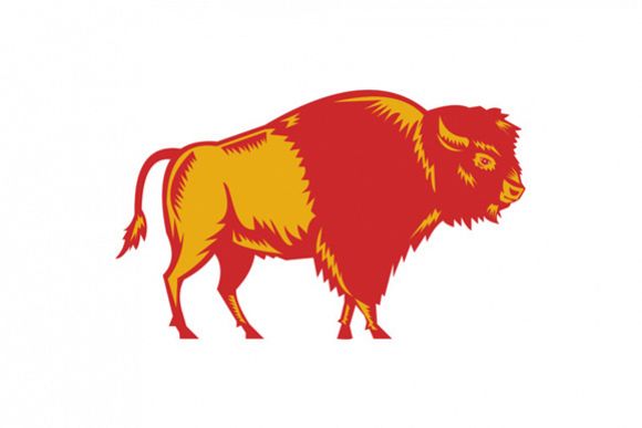 American Bison Side Woodcut example image 1