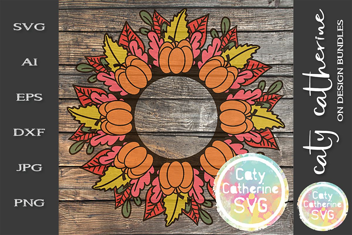 Pumpkin Leaves Fall Autumn Monogram Frame SVG Cut File example image 1