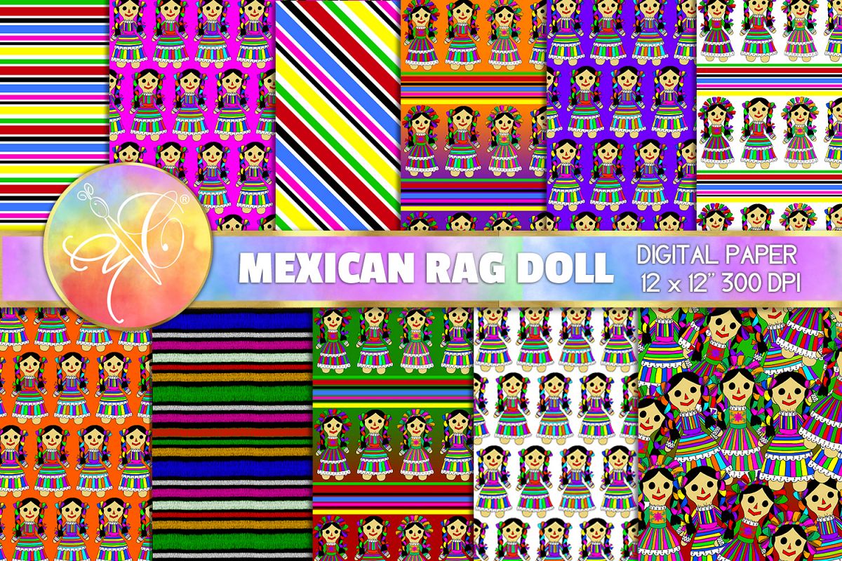 Mexican Rag Doll Digital Paper, Digital Background example image 1