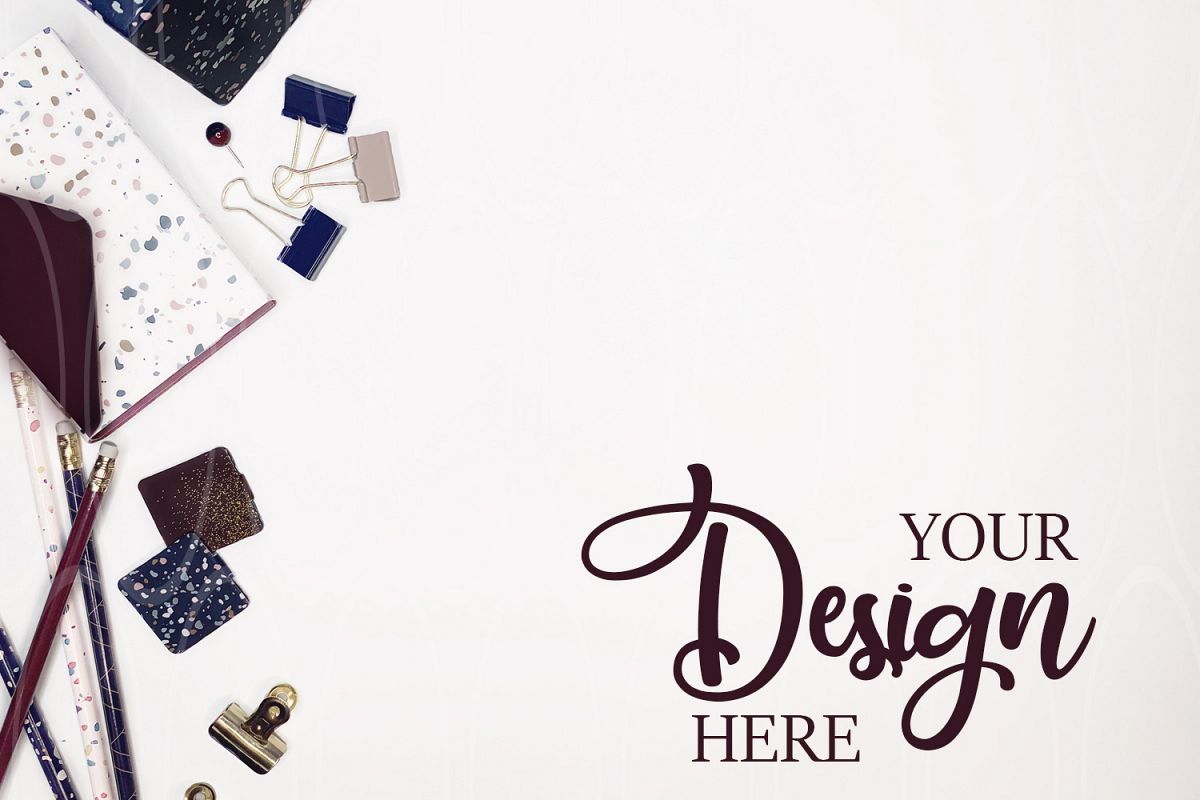 Product mockup Burgundy and blue Stationery mock up example image 1