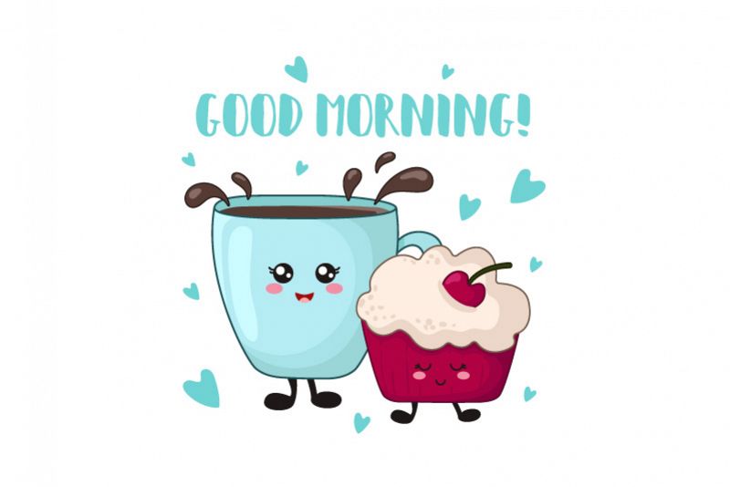 Kawaii Food - Good morning cards (353208) | Illustrations | Design Bundles