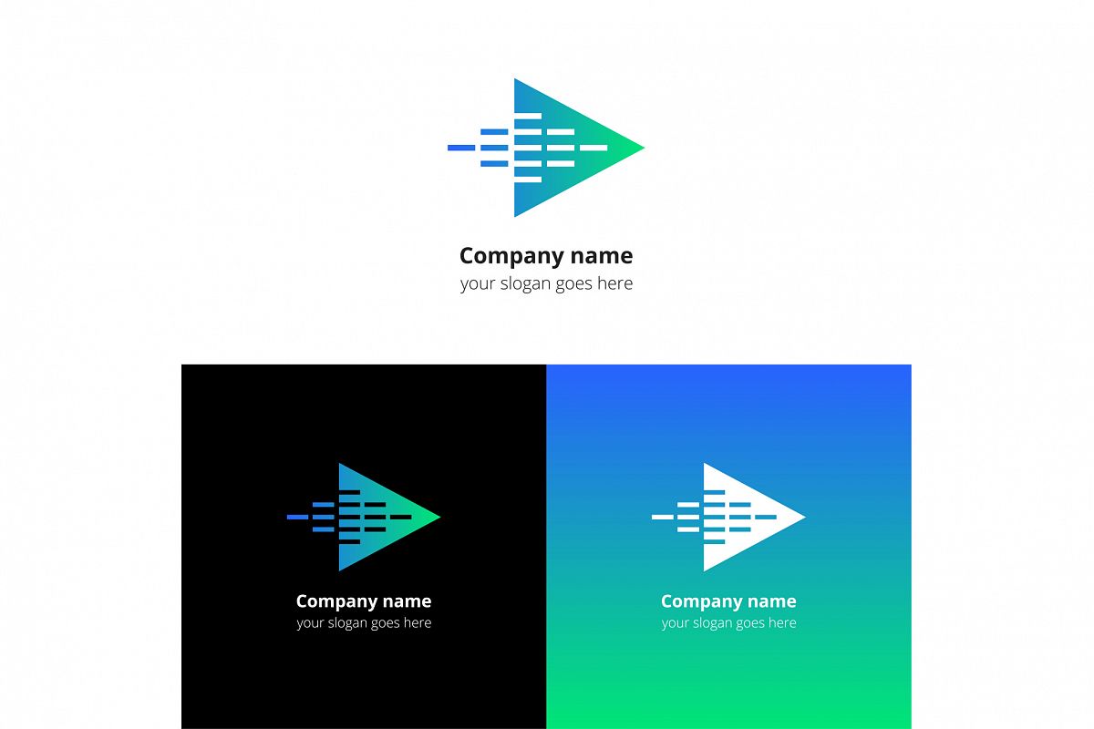Play music sound button and video movie film strips flat logo icon vector template. example image 1