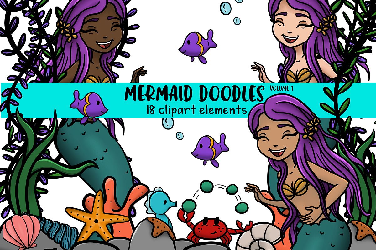 Mermaid Doodles Volume 1 18 clip art elements example image 1