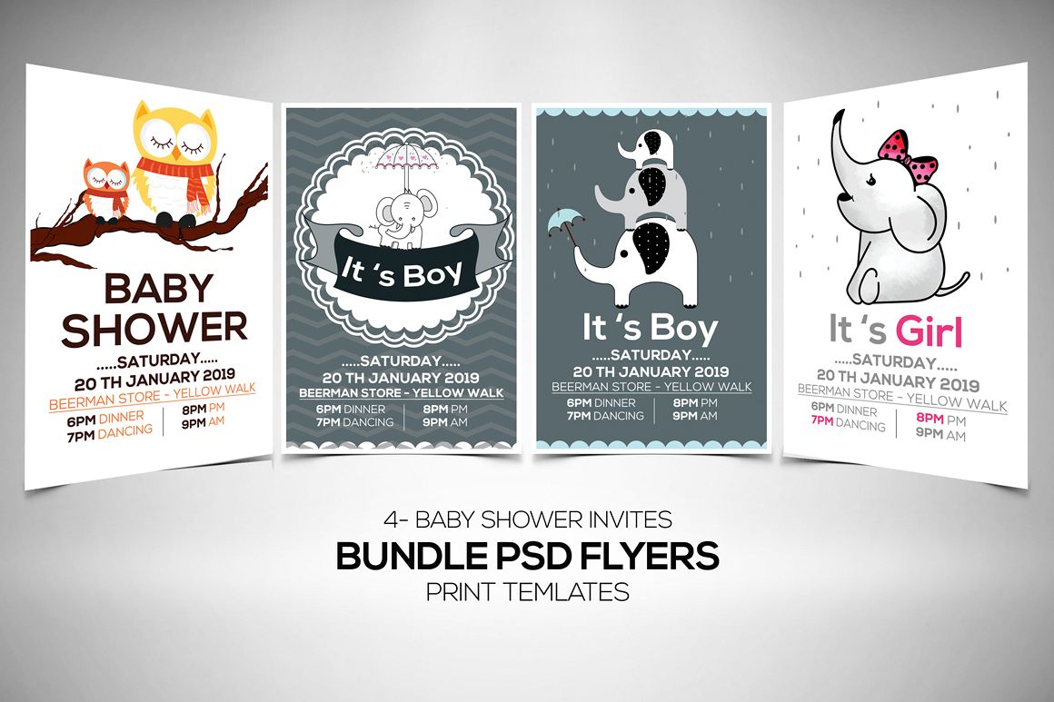 4 Baby Shower Flyers Bundle example image 1