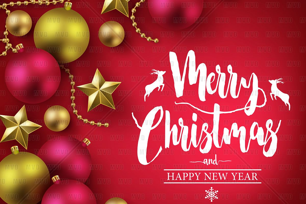 Merry Christmas and Happy New Year Typography on Red Background (49249) | Illustrations | Design ...