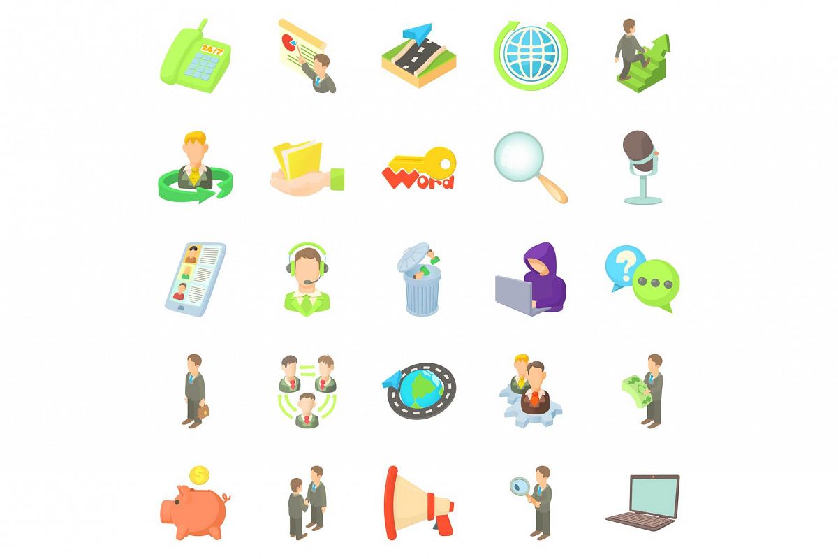 Bank officer icons set, cartoon style example image 1