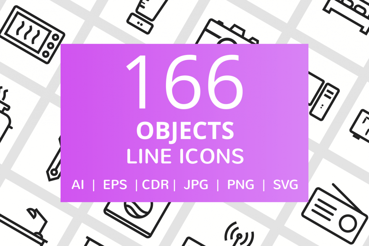 166 Objects Line Icons example image 1