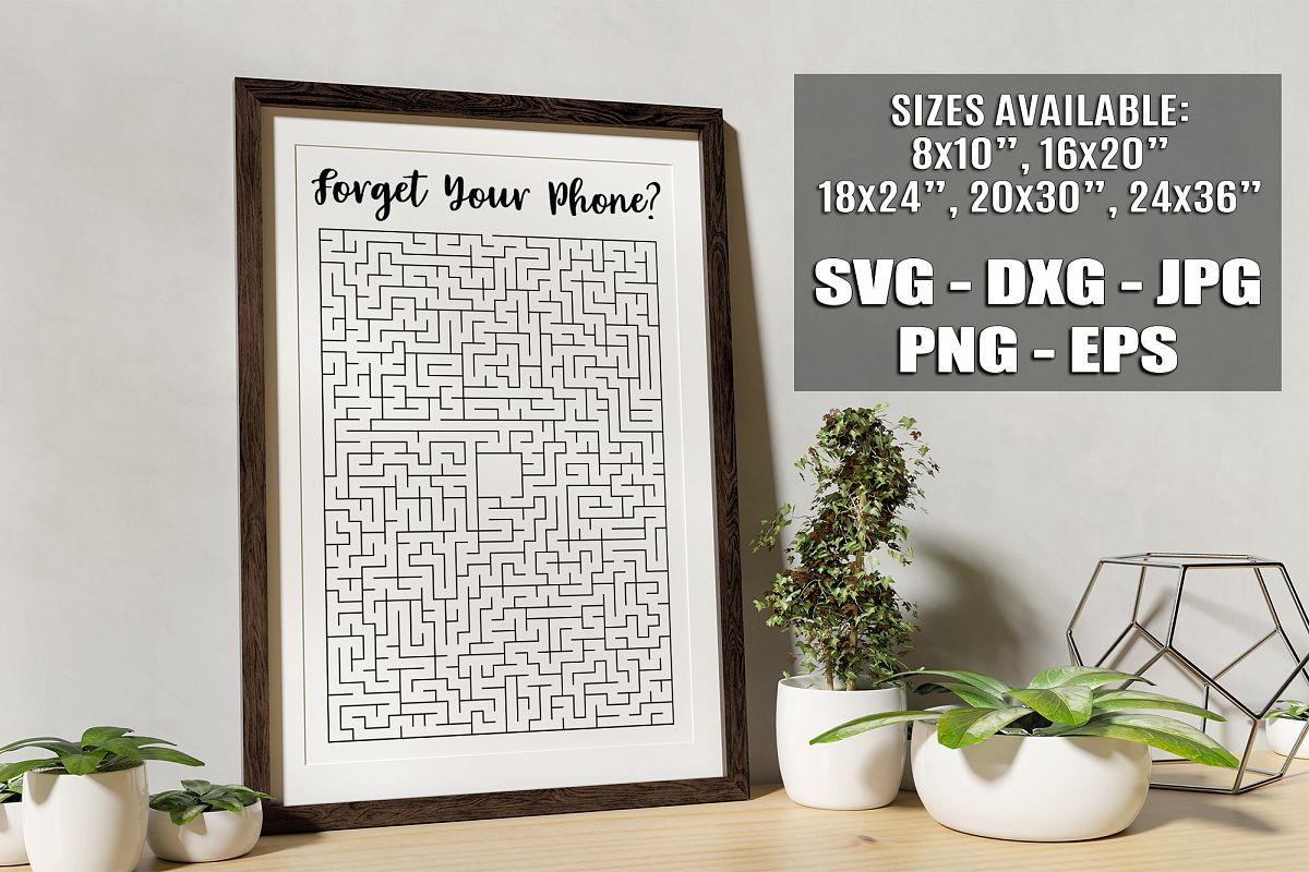 Forget Your Phone Funny Bathroom Maze Sign SVG DXF EPS PNG example image 1