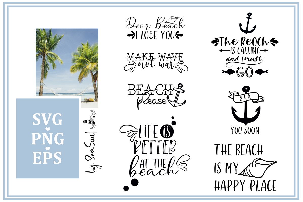 Beach SVG bundle. Beach design, beach sayings. EPS, PNG, SVG