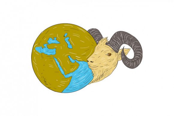Ram Head Middle East Globe Drawing example image 1