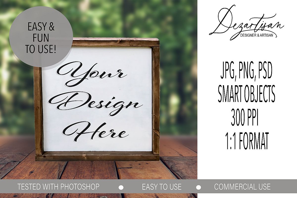 Download Farmhouse Style Wood Sign Mockup Rectangle Frame PSD JPG PNG
