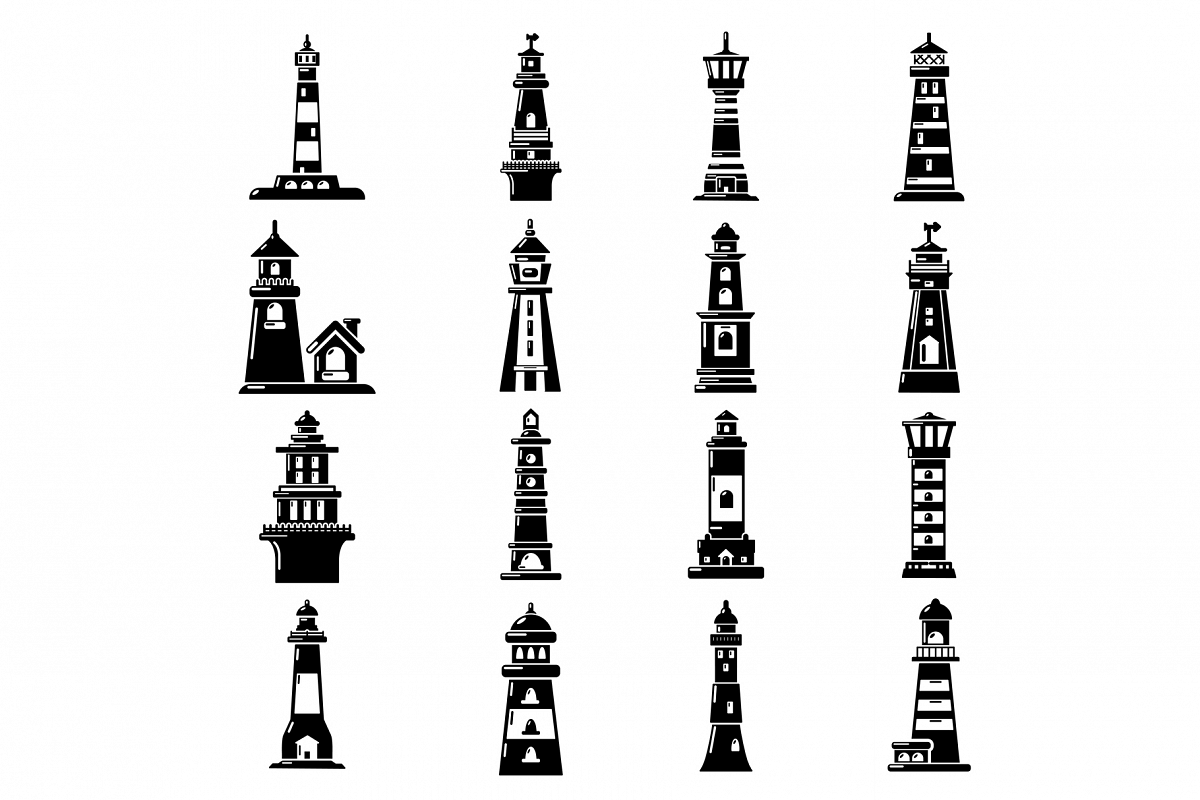 Lighthouse icons set, simple style example image 1