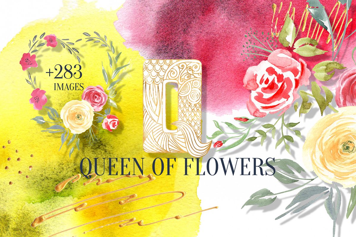 Queen of Flowers watercolor collection example image 1