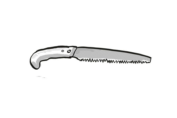 Japanese pruning saw Garden Tool Cartoon Retro Drawing example image 1
