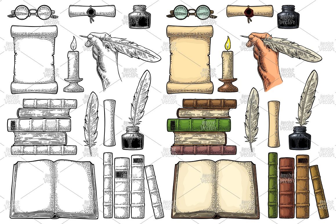 Set education. Vector color and black vintage engraving example image 1
