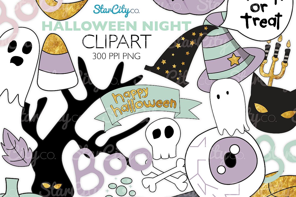 Hand Drawn Halloween Clipart in Pastel Colors example image 1