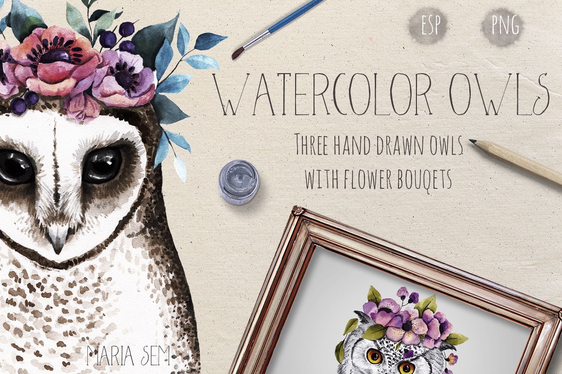 Watercolor Owls example image 1