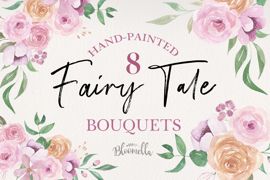 Floral 8 Bouquets Fairy Tale Watercolor Elegant Pink Peach example image 1