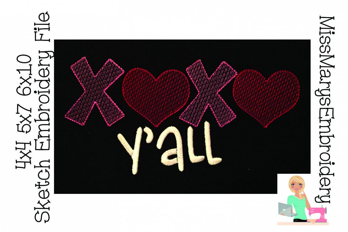 XOXO Ya'll Sketch Embroidery File example image 1