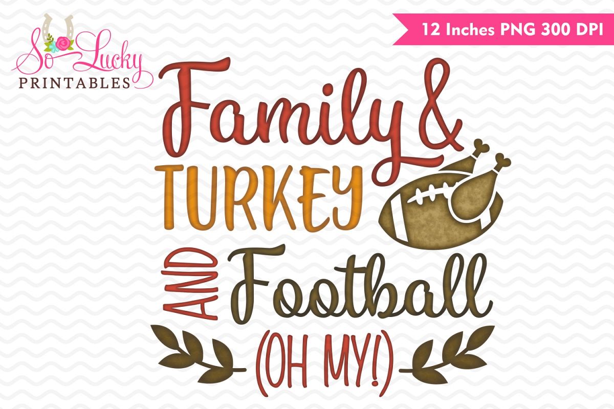 Family Turkey and Football watercolor printable sublimati example image 1