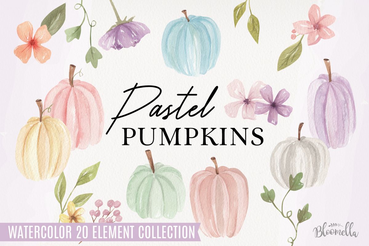 Pastel Pumpkins Hand Painted Watercolor 20 Fall Elements example image 1