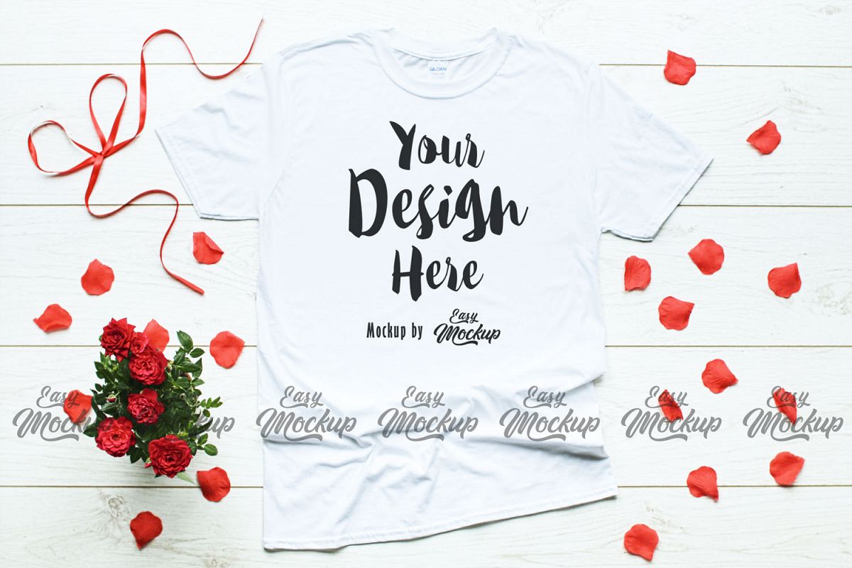 White Valentines Day Gildan 64000 T Shirt Mockup example image 1