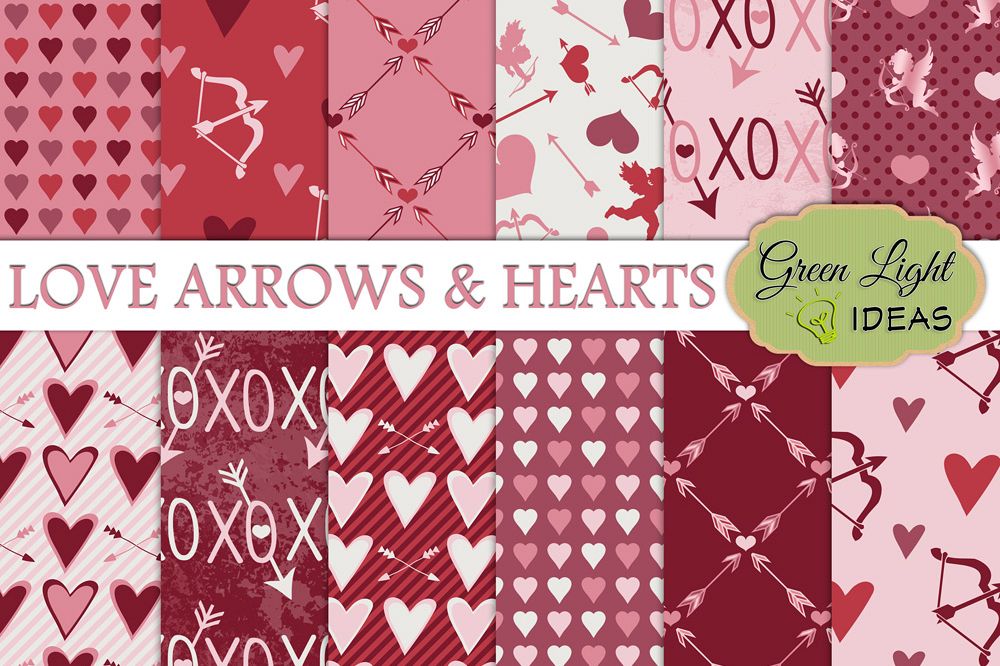 Valentines Digital Papers, Valentine's Day Backgrounds, Arrows and Hearts Papers example image 1