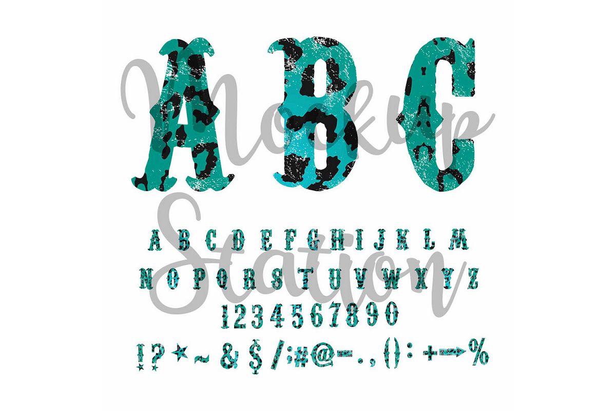 Turquoise Cheetah Alphabet PNG, Leopard Letters Sublimation example image 1