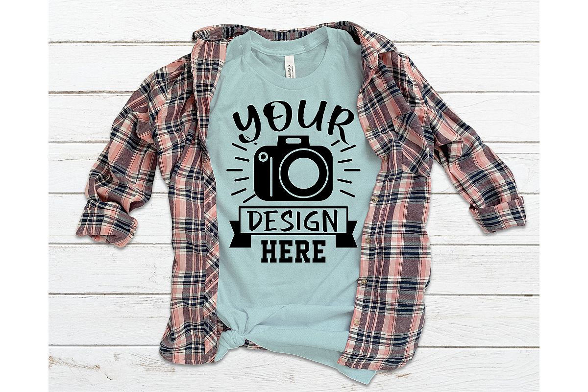 Bella Canvas 3001 Mockup, Heather Prism Ice Blue Mockup example image 1