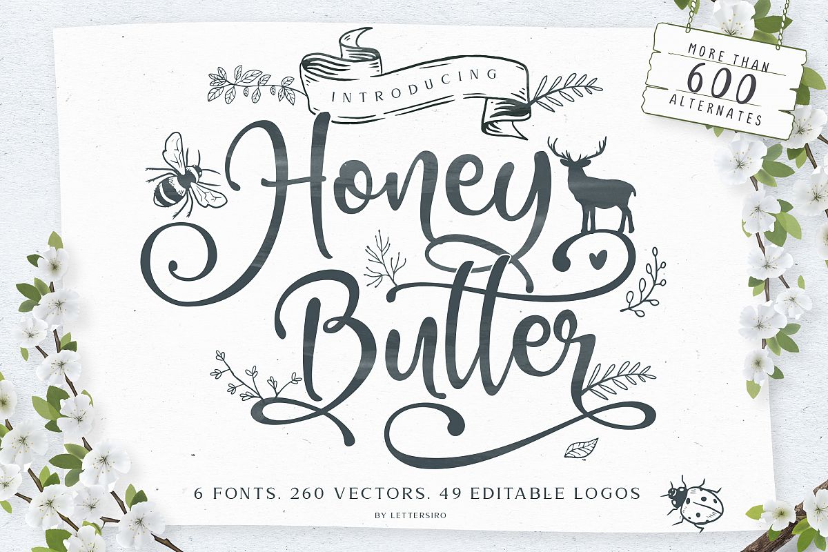 Honey Butter Font Trio & 260 Vectors example image 1